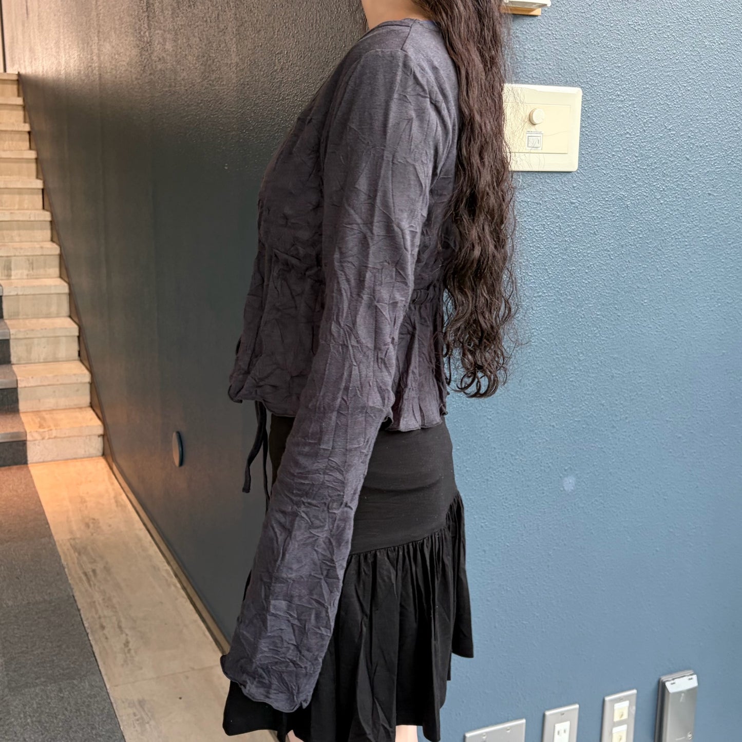 [fe.3] aya cardigan / charcoal / ギャザーカーディガン