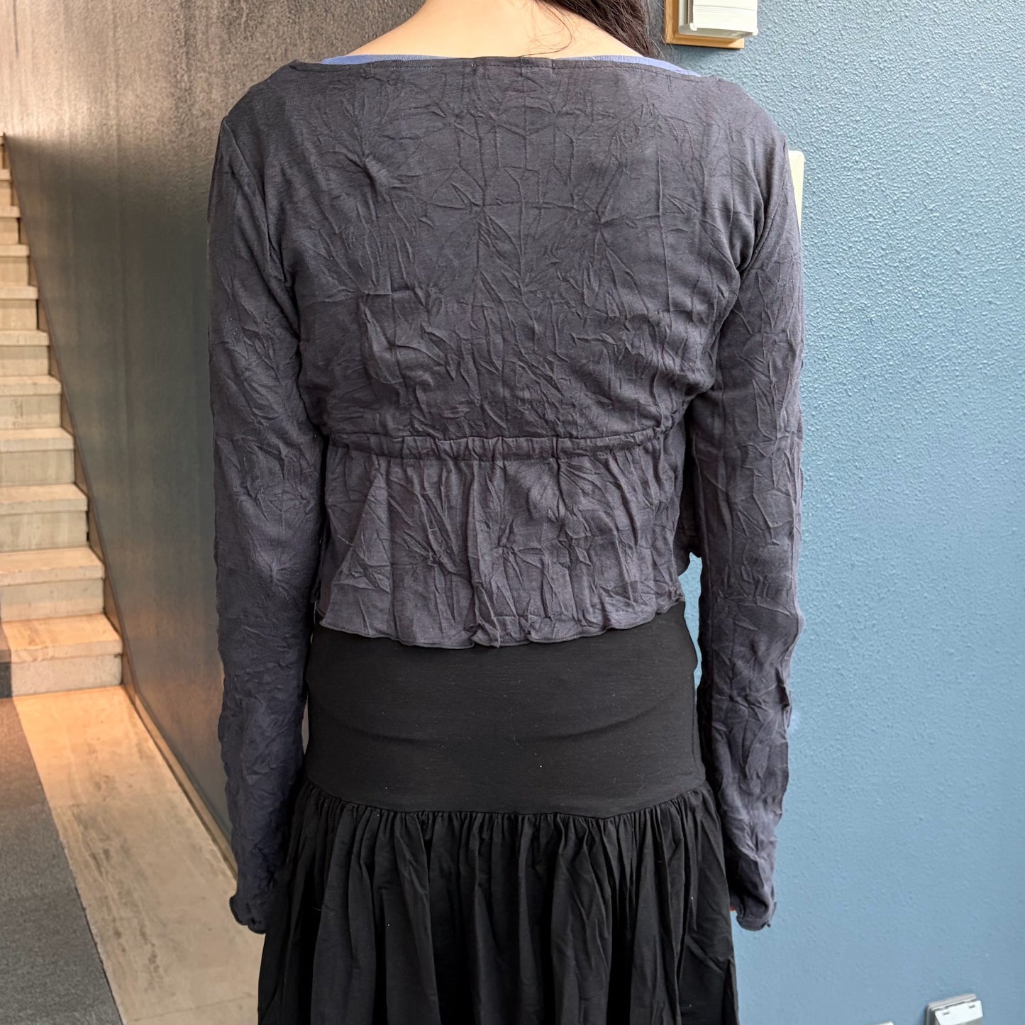 [fe.3] aya cardigan / charcoal / ギャザーカーディガン