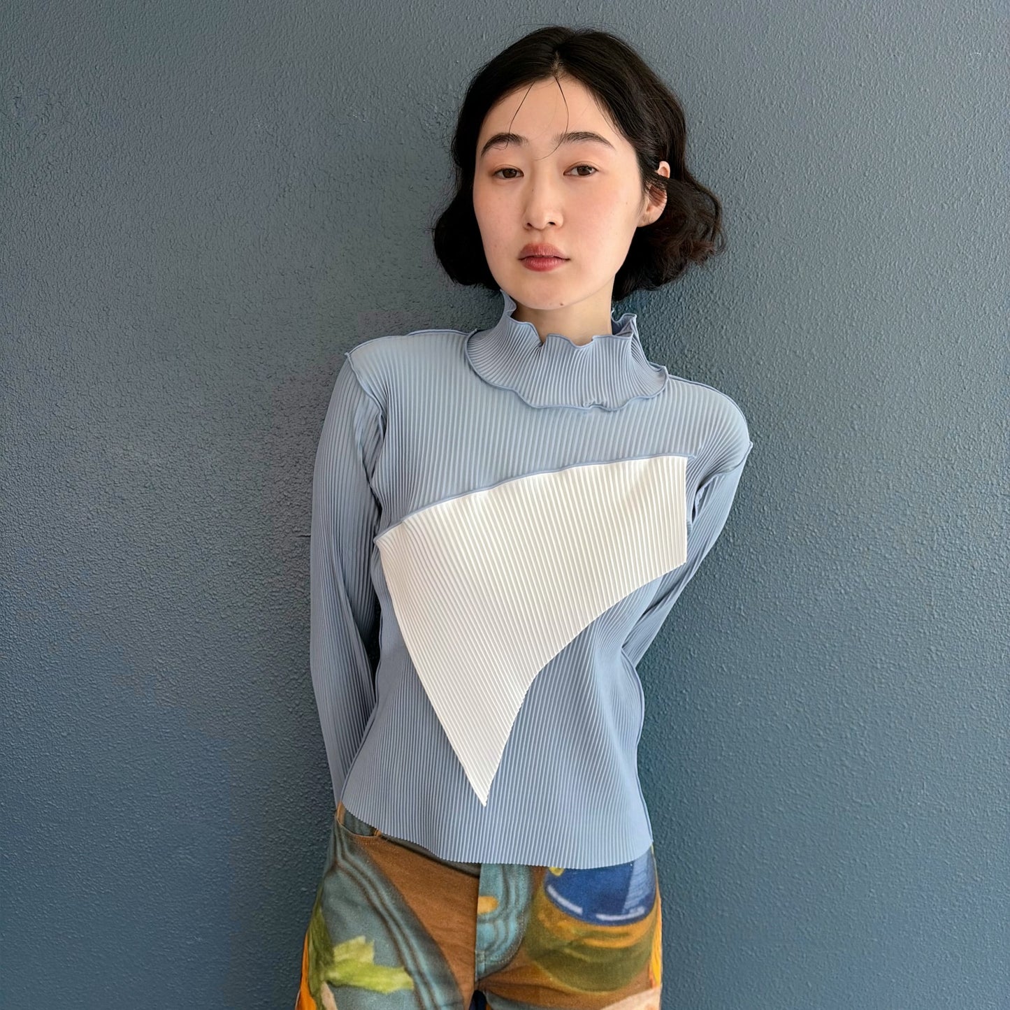 todo WAVE TOP *LONG SLEEVE HIGH NECK REGULAR / SODA / ハイネックプリーツトップ