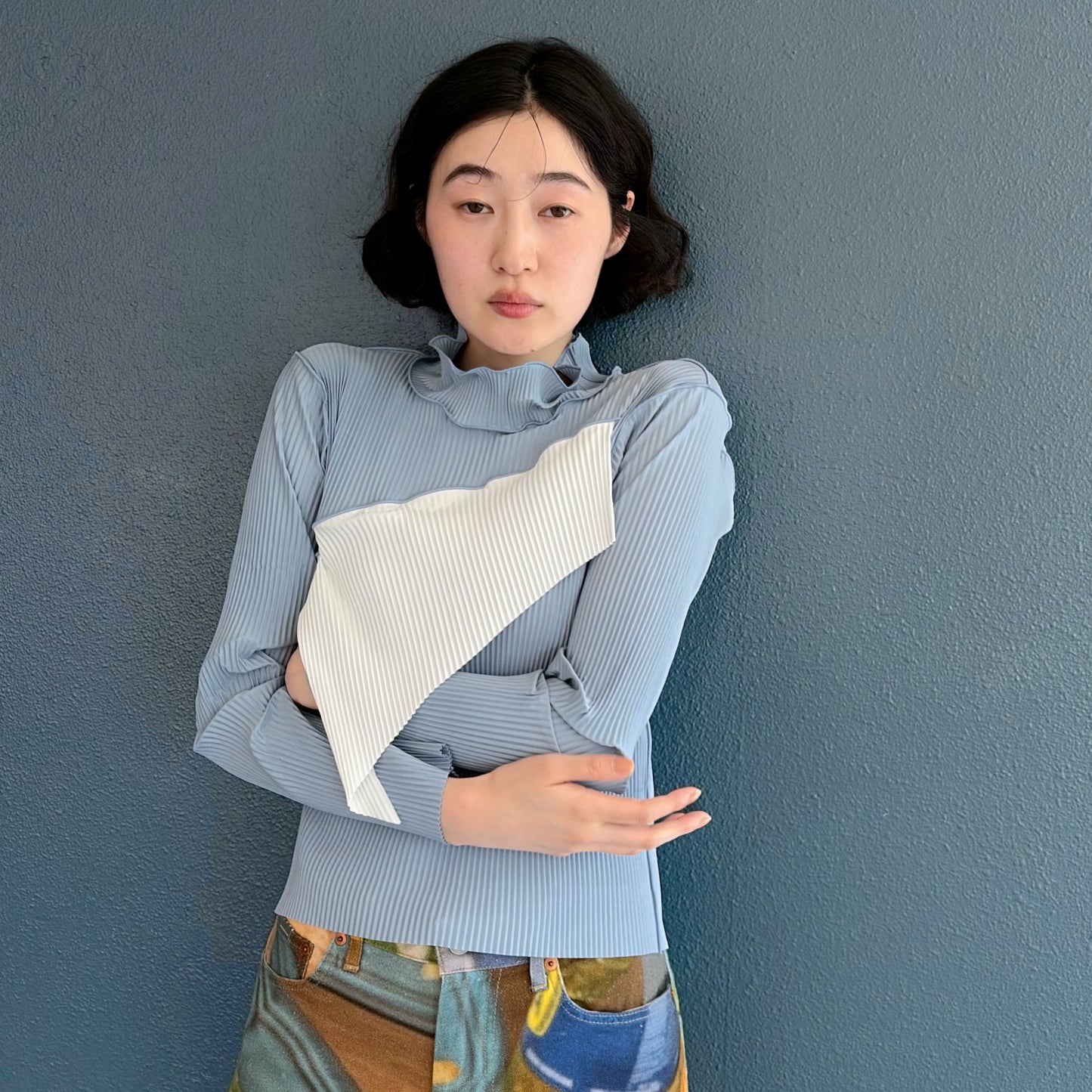 todo WAVE TOP *LONG SLEEVE HIGH NECK REGULAR / SODA / ハイネックプリーツトップ