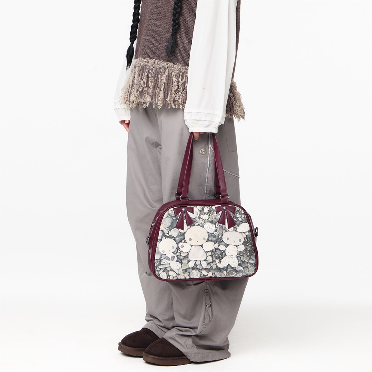 PEBBLE FRIENDS RIBBON BAG / PLUM RED / tejiコラボレーションバッグ