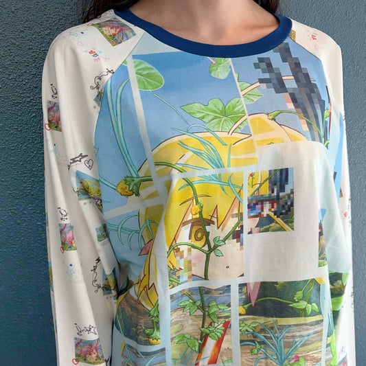 HIROMI X TSW Raglan Top / Blue / ラグランプリントトップ