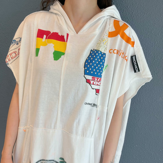 RECONSTRUCTED T-SHIRT HOODED DRESS / WHITE / ヴィンテージフードドレス