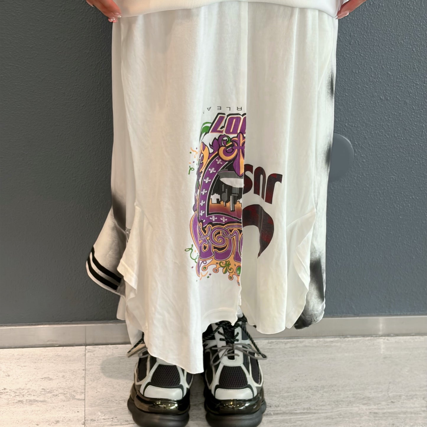 RECONSTRUCTED T-SHIRT HOODED DRESS / WHITE / ヴィンテージフードドレス
