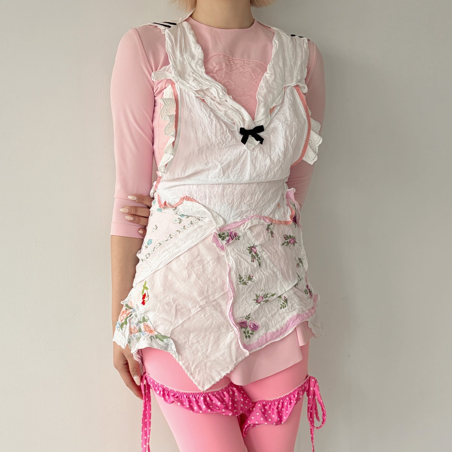 TOP MADE WITH ANTIQUE TISSUES, MINI SAILOR COLLAR AND OPEN BACK / MULTI / アンティークハンカチドレス