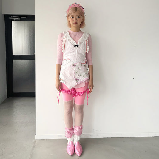 TOP MADE WITH ANTIQUE TISSUES, MINI SAILOR COLLAR AND OPEN BACK / MULTI / アンティークハンカチドレス