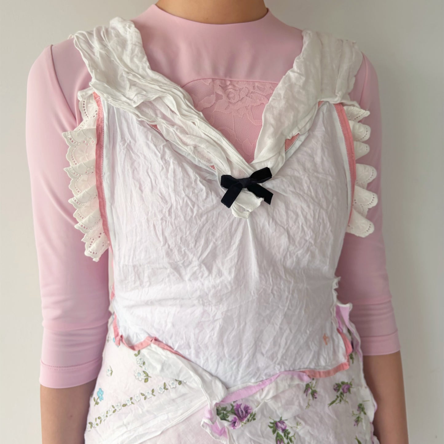 TOP MADE WITH ANTIQUE TISSUES, MINI SAILOR COLLAR AND OPEN BACK / MULTI / アンティークハンカチドレス