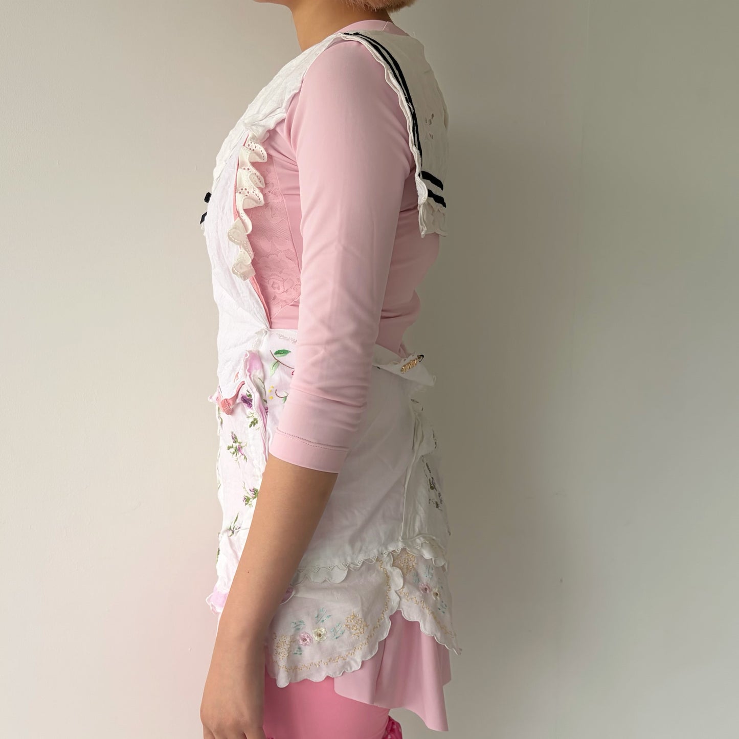 TOP MADE WITH ANTIQUE TISSUES, MINI SAILOR COLLAR AND OPEN BACK / MULTI / アンティークハンカチドレス