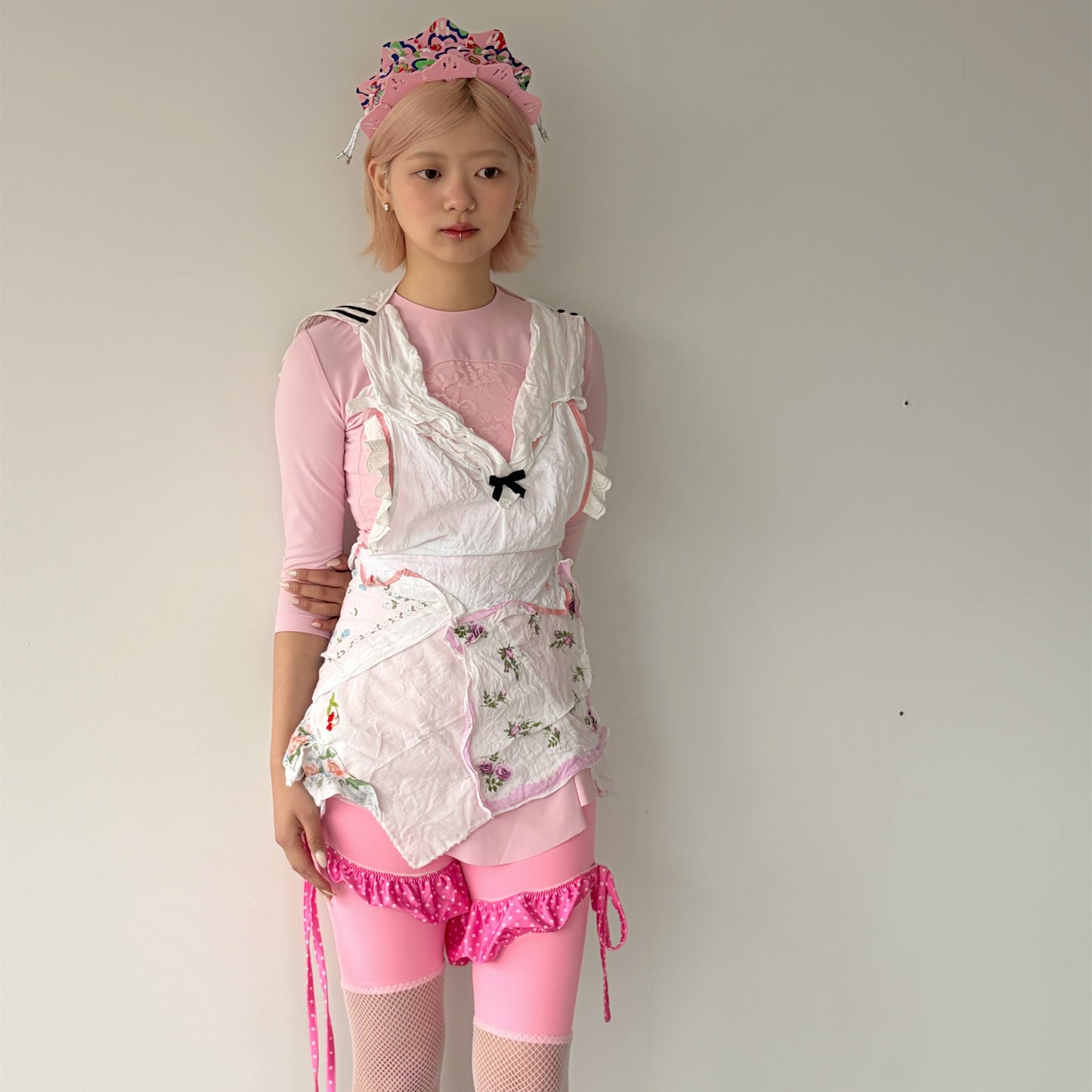 TOP MADE WITH ANTIQUE TISSUES, MINI SAILOR COLLAR AND OPEN BACK / MULTI / アンティークハンカチドレス
