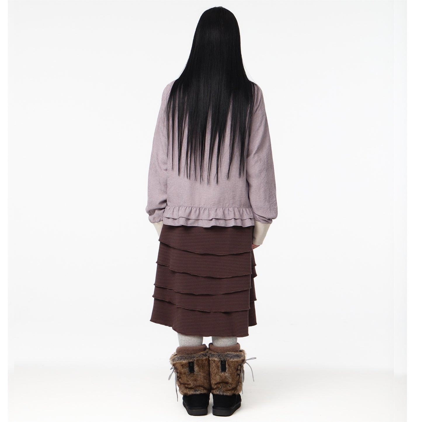 TONE-MIX SHIRRING HEM JACKET / ASH PINK / シャーリングジャケット