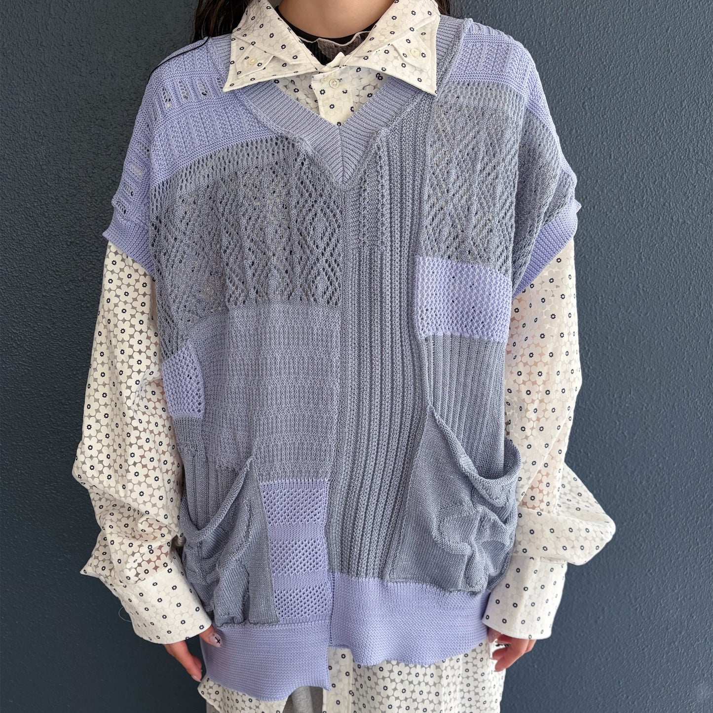 MIXED-KNIT VEST_REFLECTIVE RIB / BLUE / リフレクターニットベスト