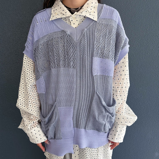 MIXED-KNIT VEST_REFLECTIVE RIB / BLUE / リフレクターニットベスト
