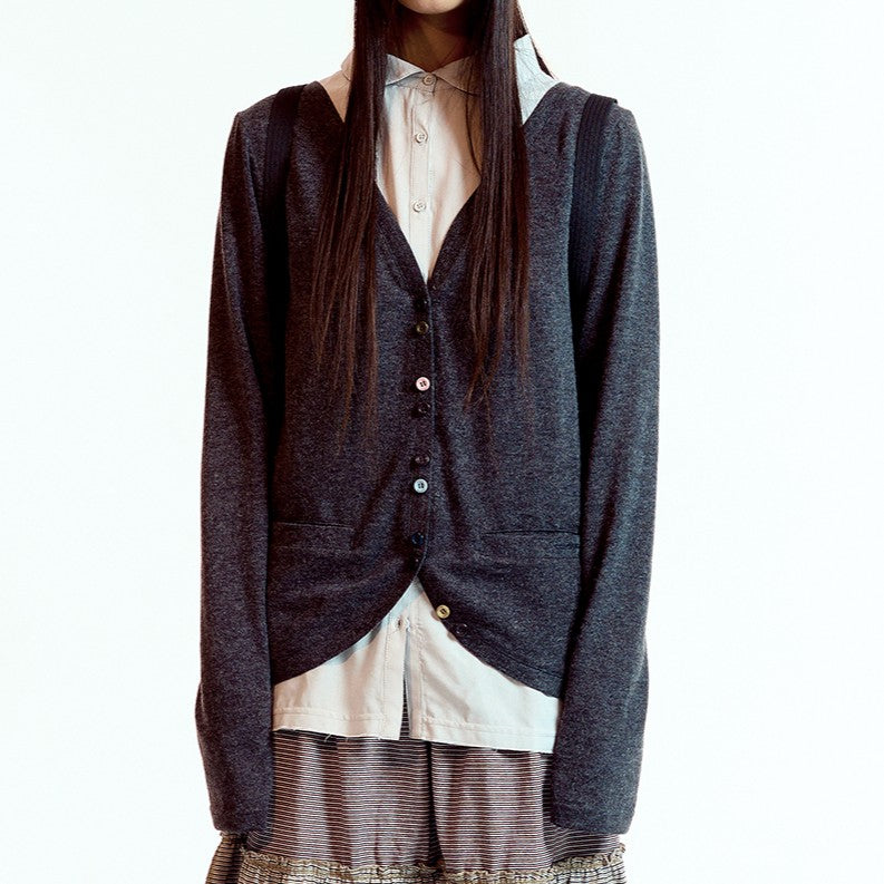 LAYERED SHIRT CARDIGAN / DARK GREY / レイヤードシャツカーディガン