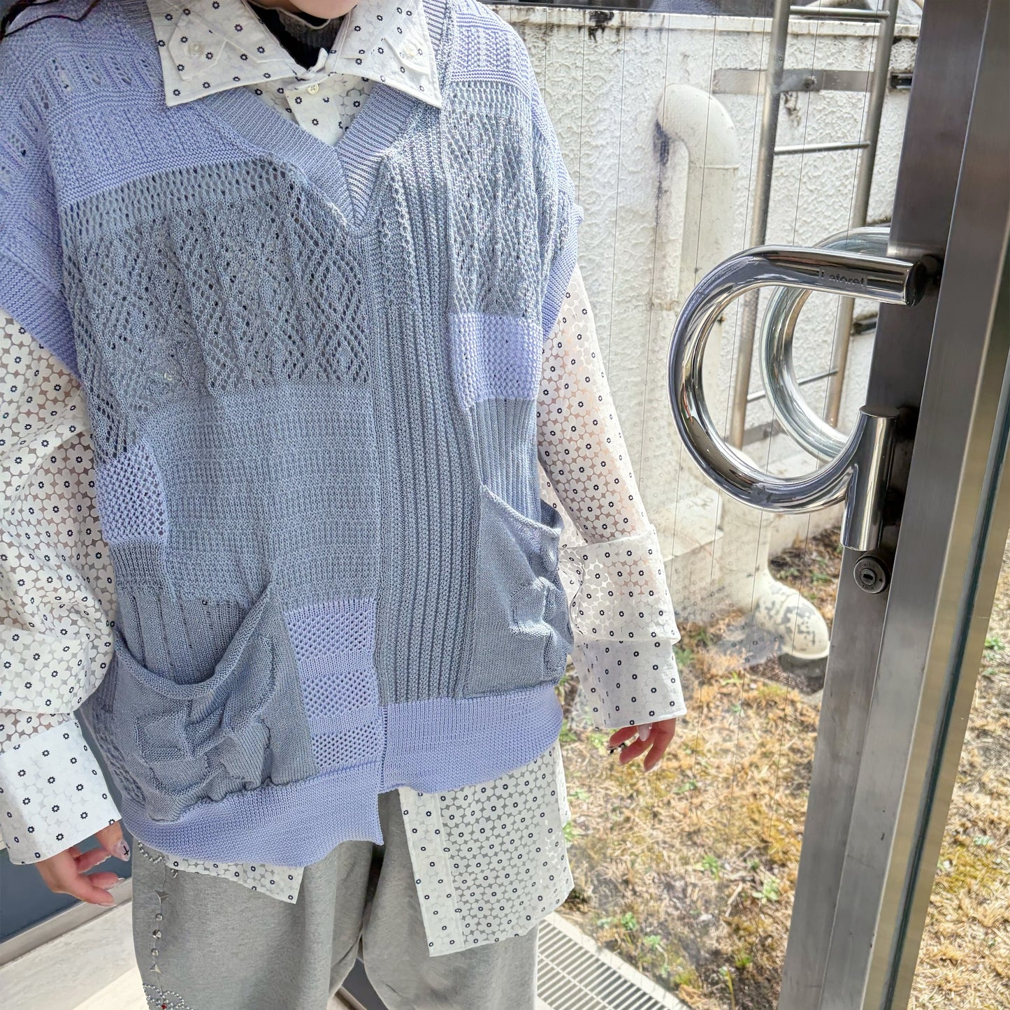 MIXED-KNIT VEST_REFLECTIVE RIB / BLUE / リフレクターニットベスト