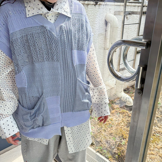 MIXED-KNIT VEST_REFLECTIVE RIB / BLUE / リフレクターニットベスト