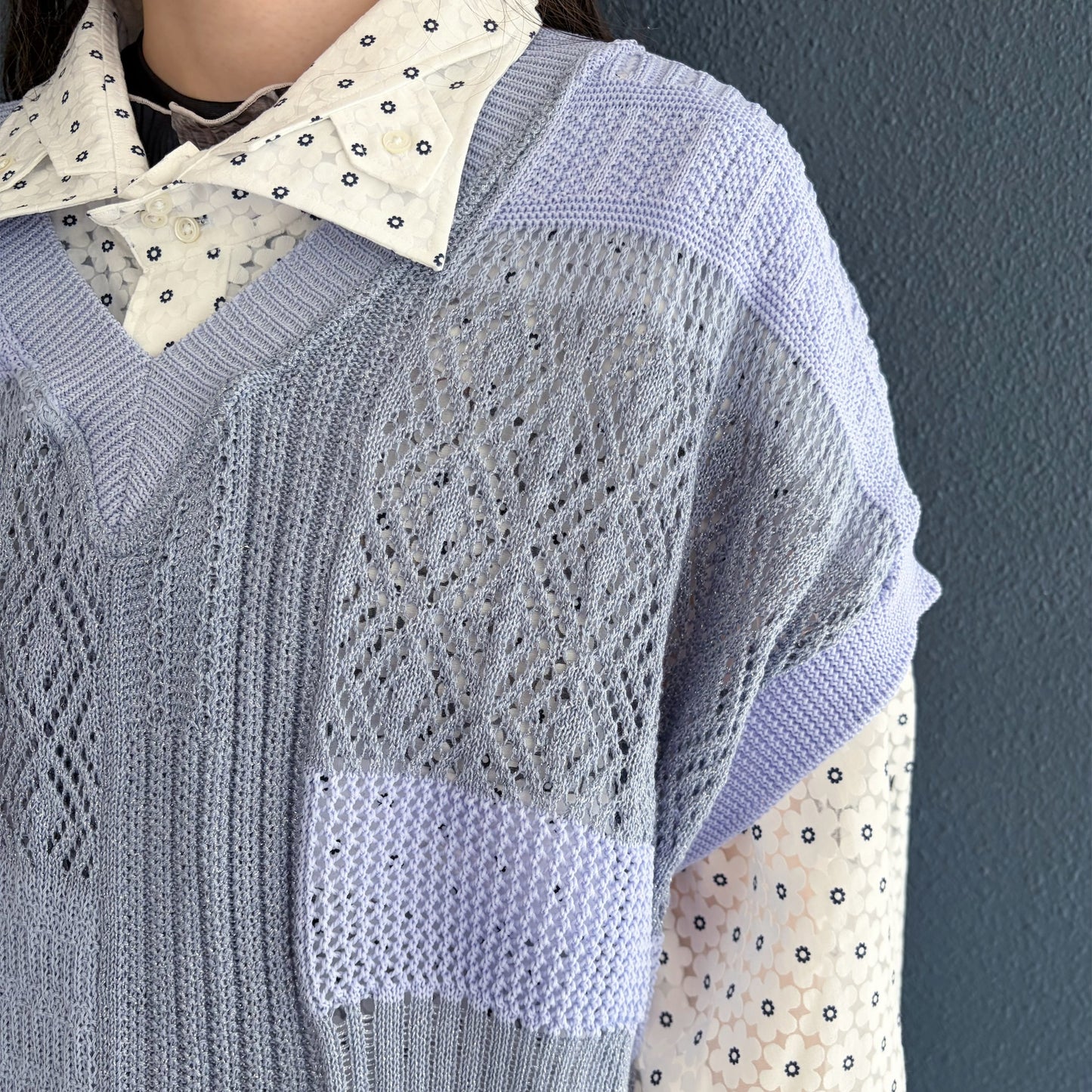 MIXED-KNIT VEST_REFLECTIVE RIB / BLUE / リフレクターニットベスト