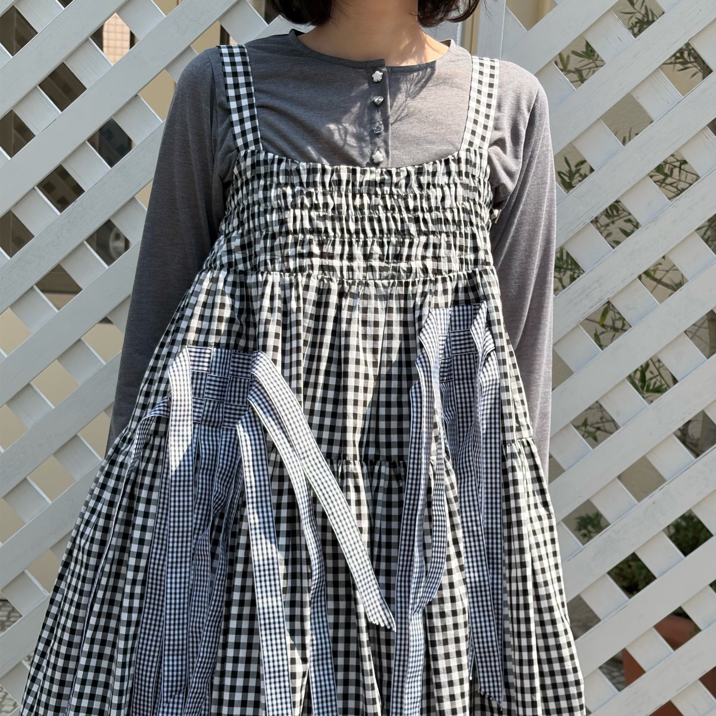 【SHEEP LIMITED】ribbon medley dress skirt / GINGHAM CHECK / リボンドレススカート