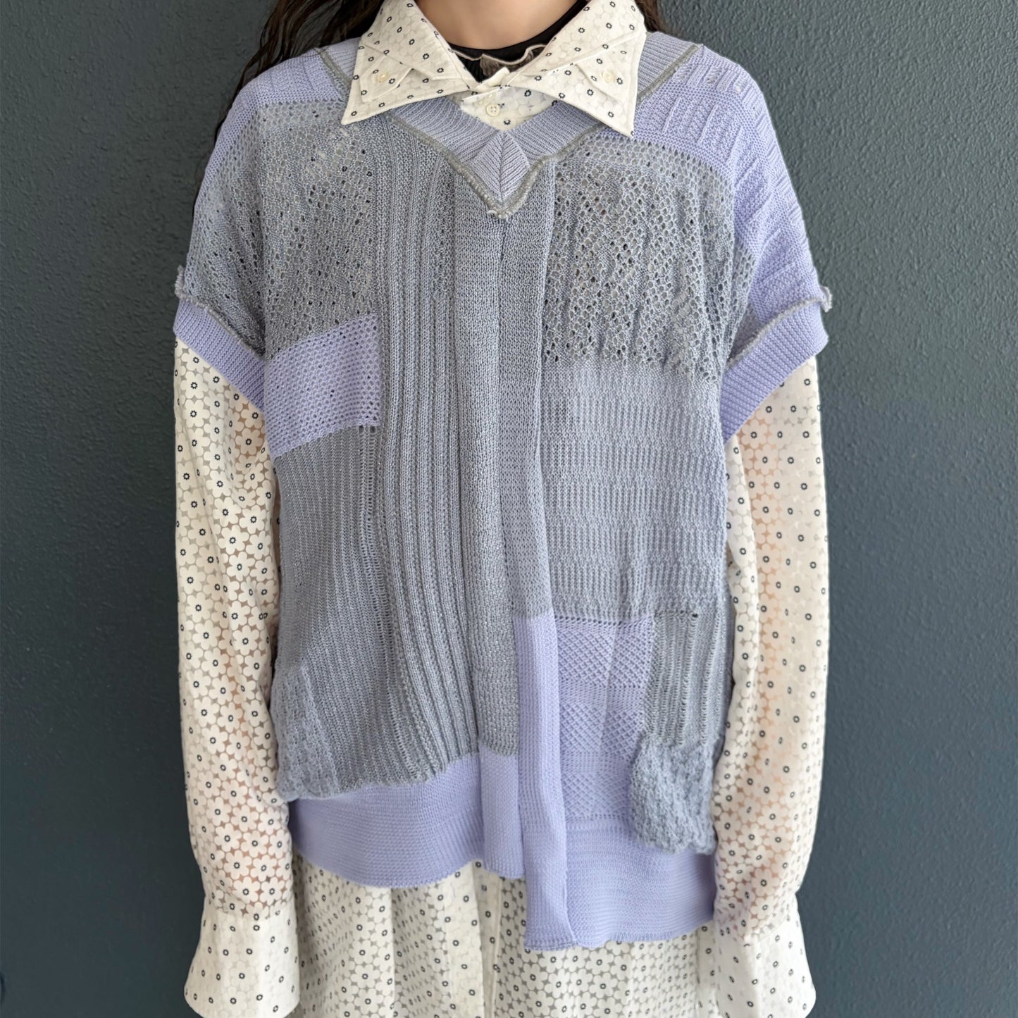 MIXED-KNIT VEST_REFLECTIVE RIB / BLUE / リフレクターニットベスト