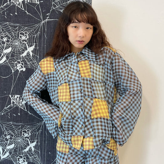 Patch work pajama shirt / blue / パッチワークパジャマシャツ