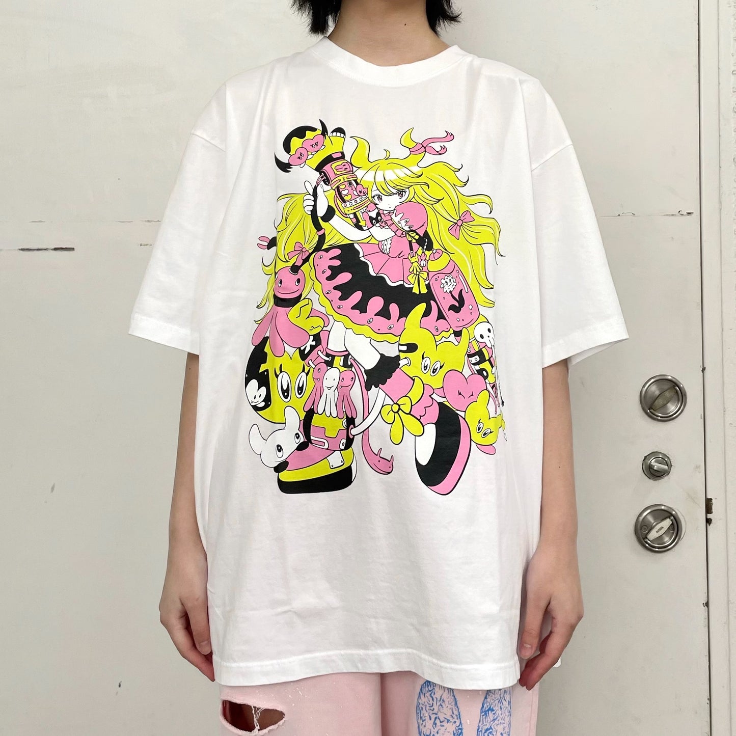 CYBER PUNK GIRL T-SHIRT BIOWASHED / WHITE / 田中かえコラボレーション