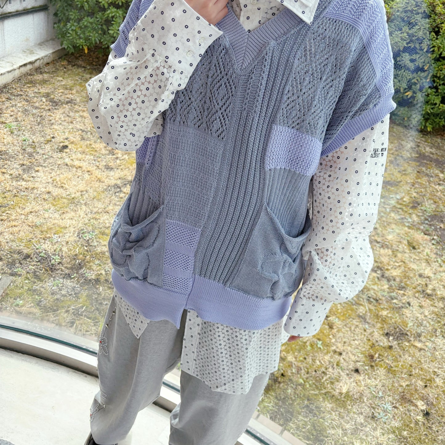 MIXED-KNIT VEST_REFLECTIVE RIB / BLUE / リフレクターニットベスト