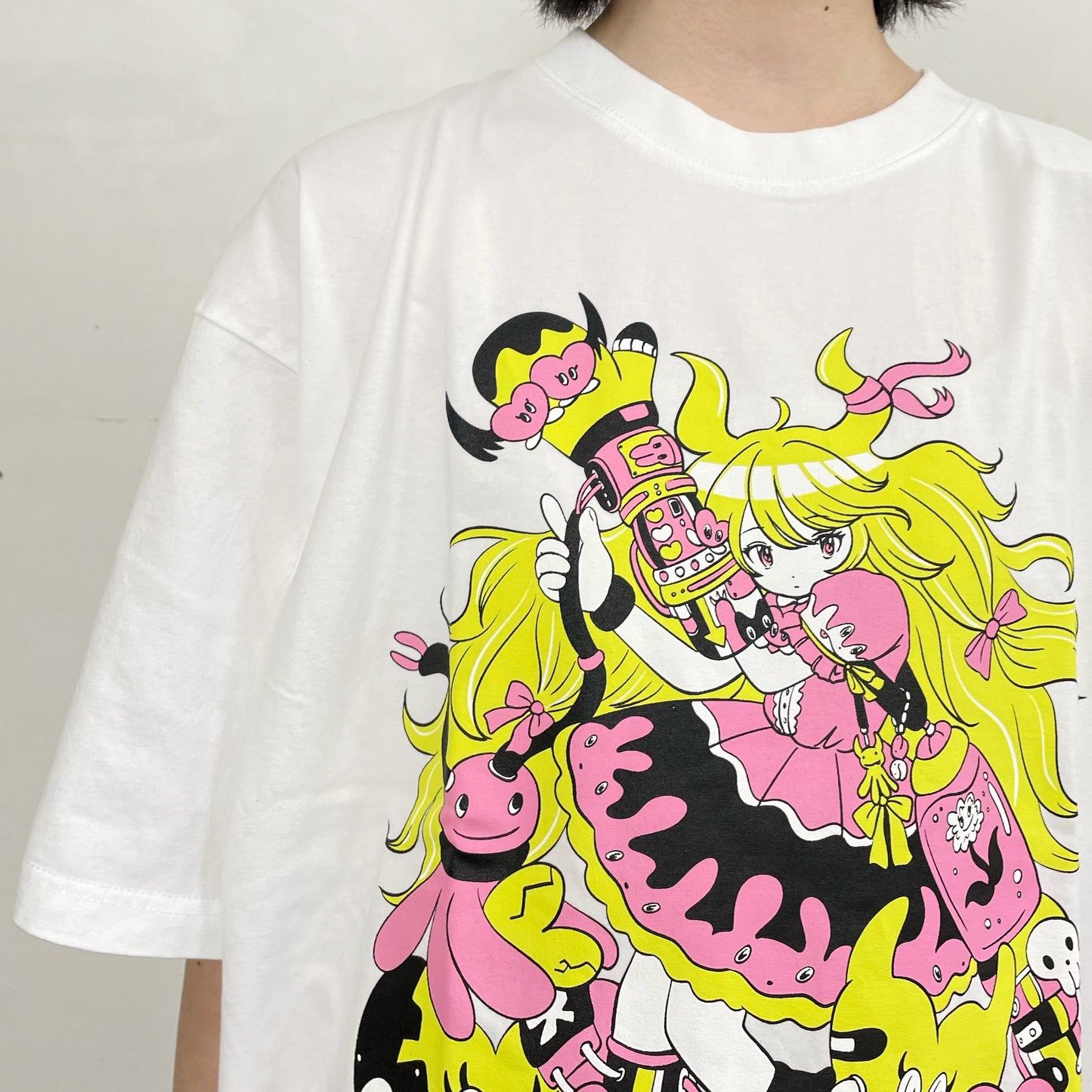 CYBER PUNK GIRL T-SHIRT BIOWASHED / WHITE / 田中かえコラボレーション