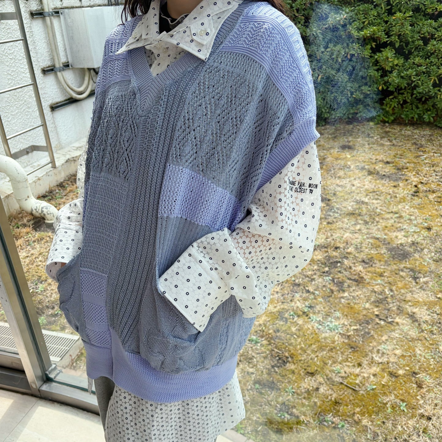 MIXED-KNIT VEST_REFLECTIVE RIB / BLUE / リフレクターニットベスト