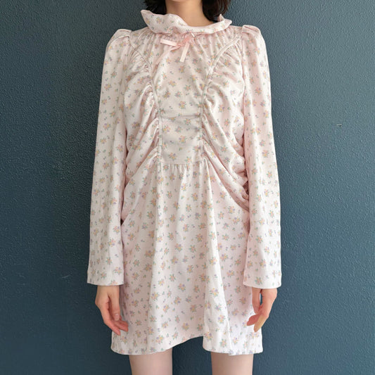 LITTLE NANA'S DRESS / PINK / フラワーパターンギャザーミニドレス