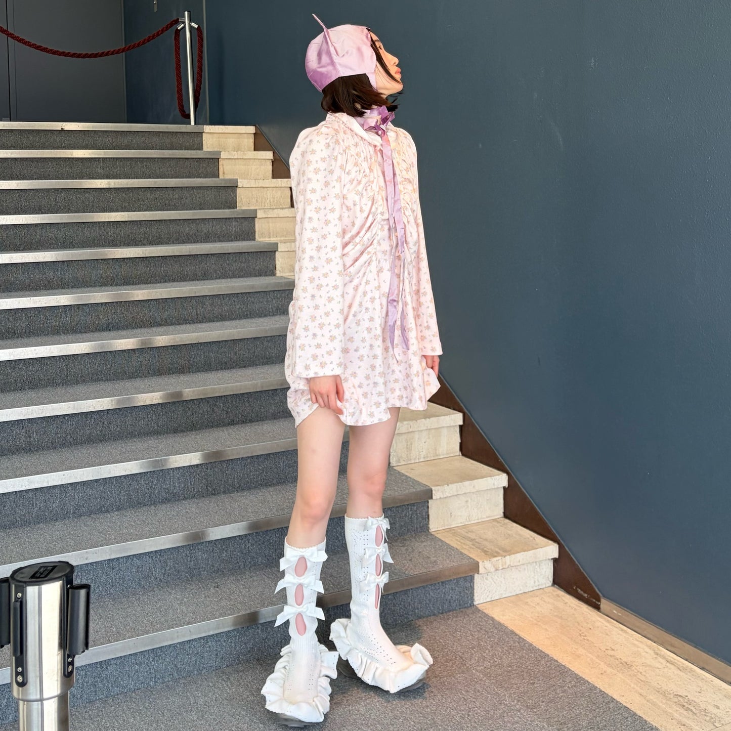 LITTLE NANA'S DRESS / PINK / フラワーパターンギャザーミニドレス