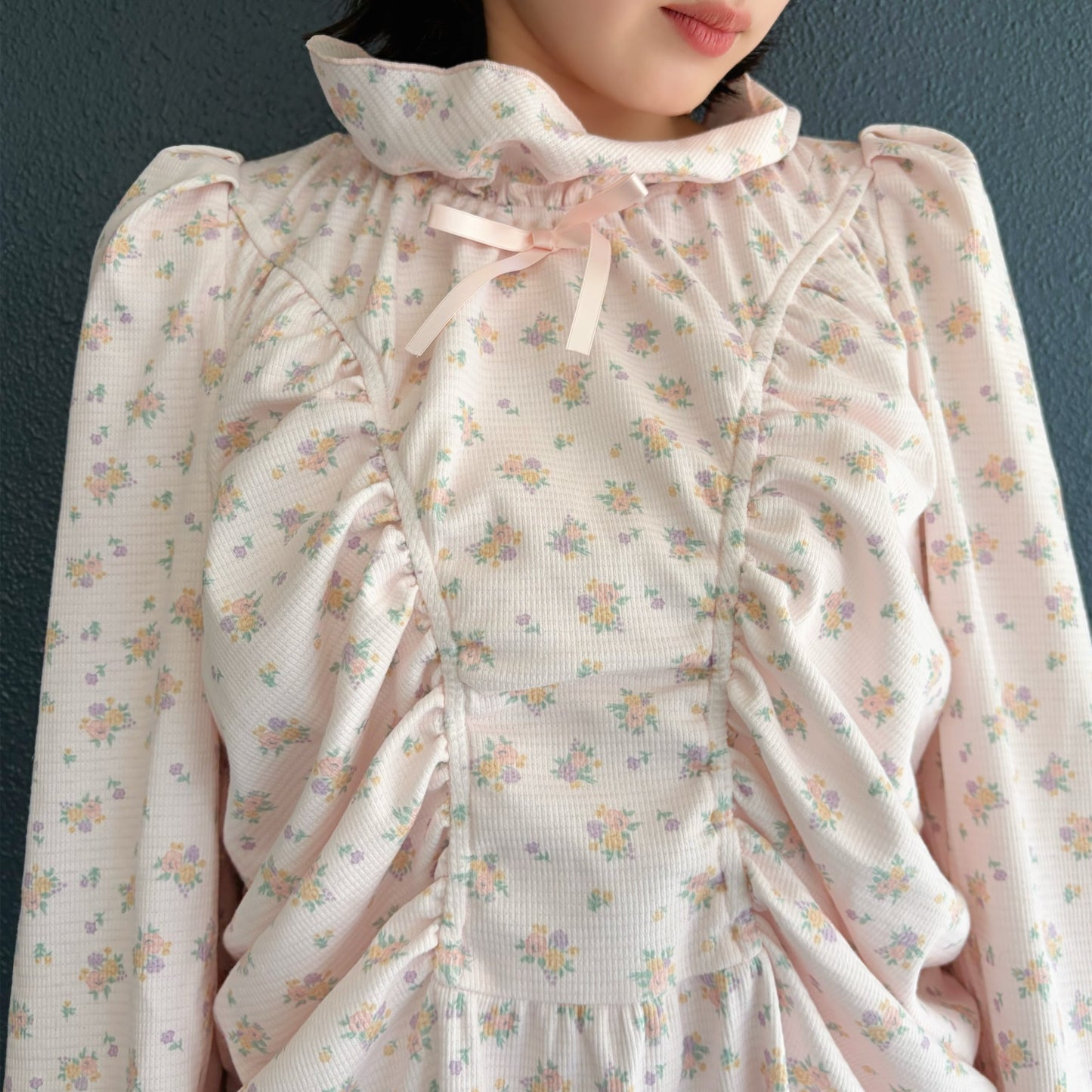 LITTLE NANA'S DRESS / PINK / フラワーパターンギャザーミニドレス