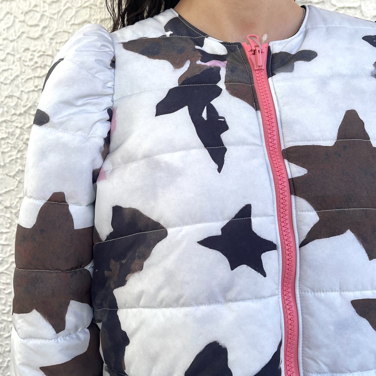 REVERSIBLE PUFFSLEEVE PADDING JACKET / STAR x PINK / リバーシブルパフスリーブ中綿ジャケット