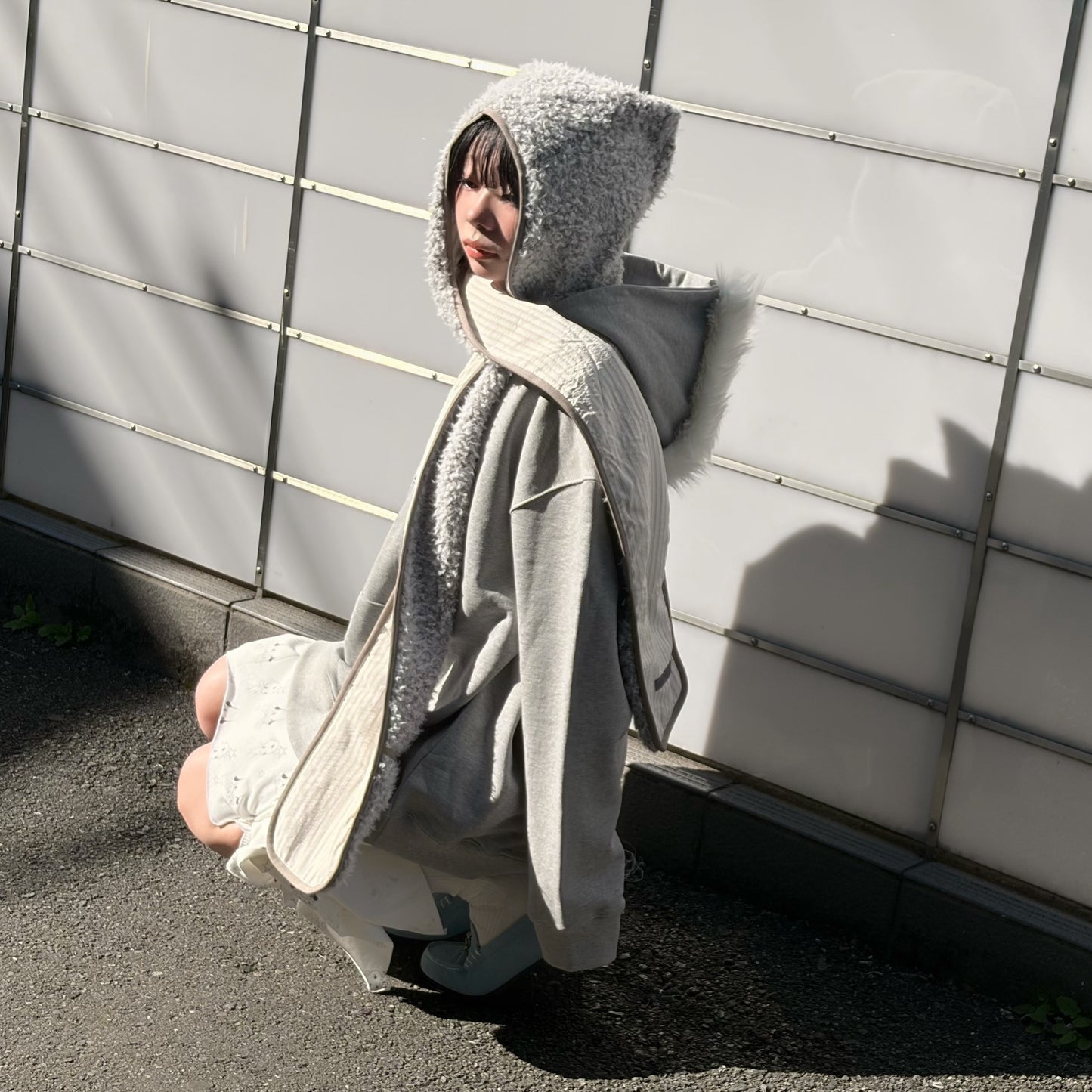 fa.er.ie] furry ear hood muffler / brown / フード付きマフラー