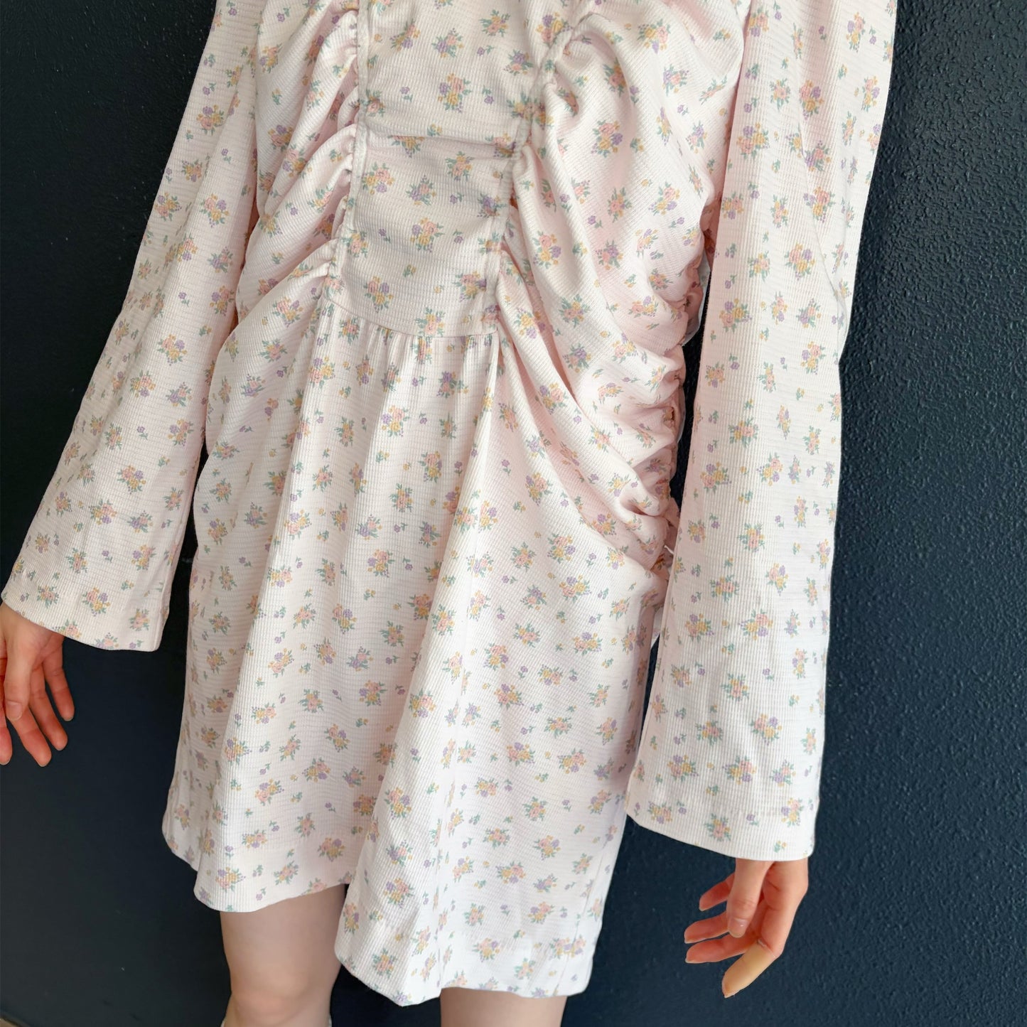 LITTLE NANA'S DRESS / PINK / フラワーパターンギャザーミニドレス