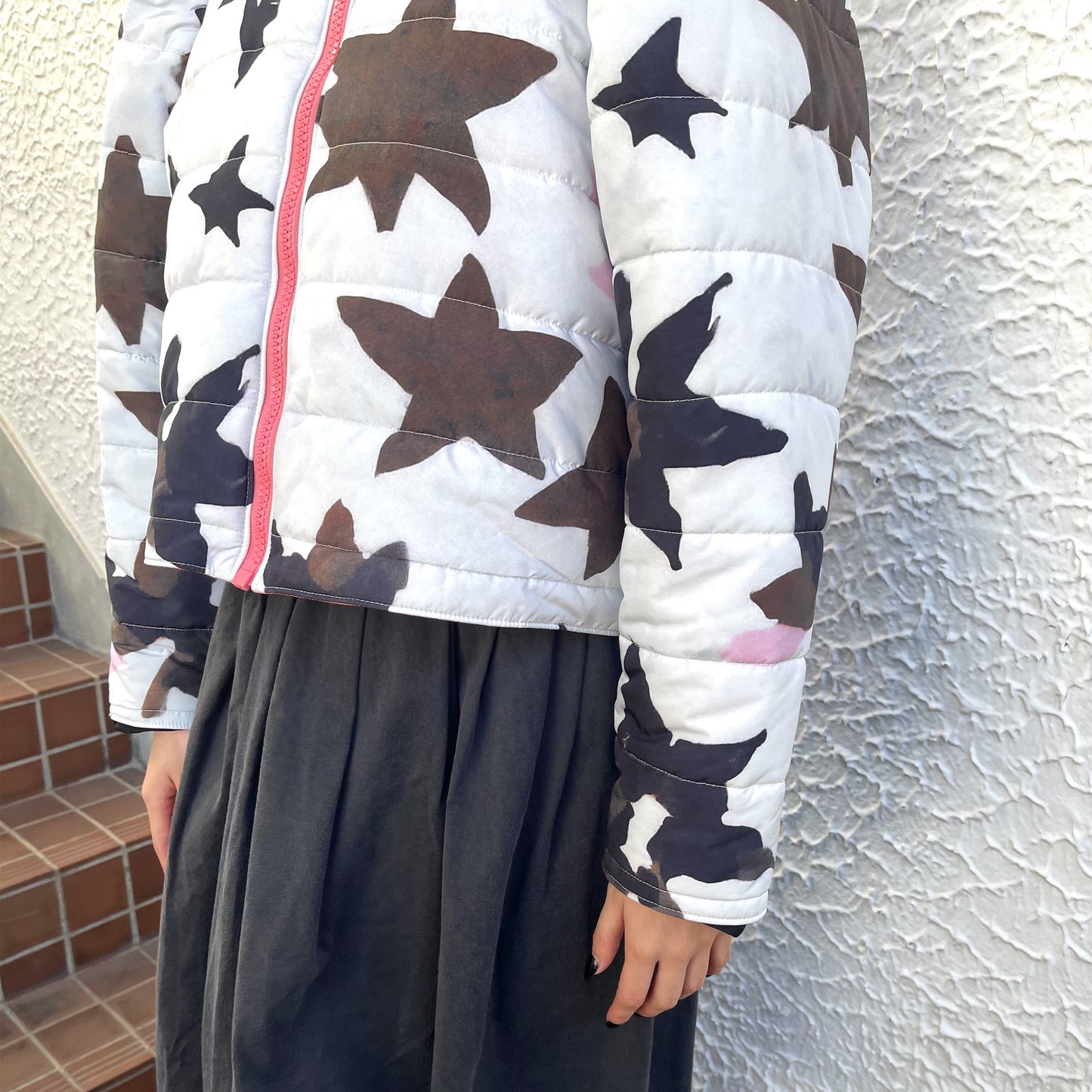 REVERSIBLE PUFFSLEEVE PADDING JACKET / STAR x PINK / リバーシブルパフスリーブ中綿ジャケット