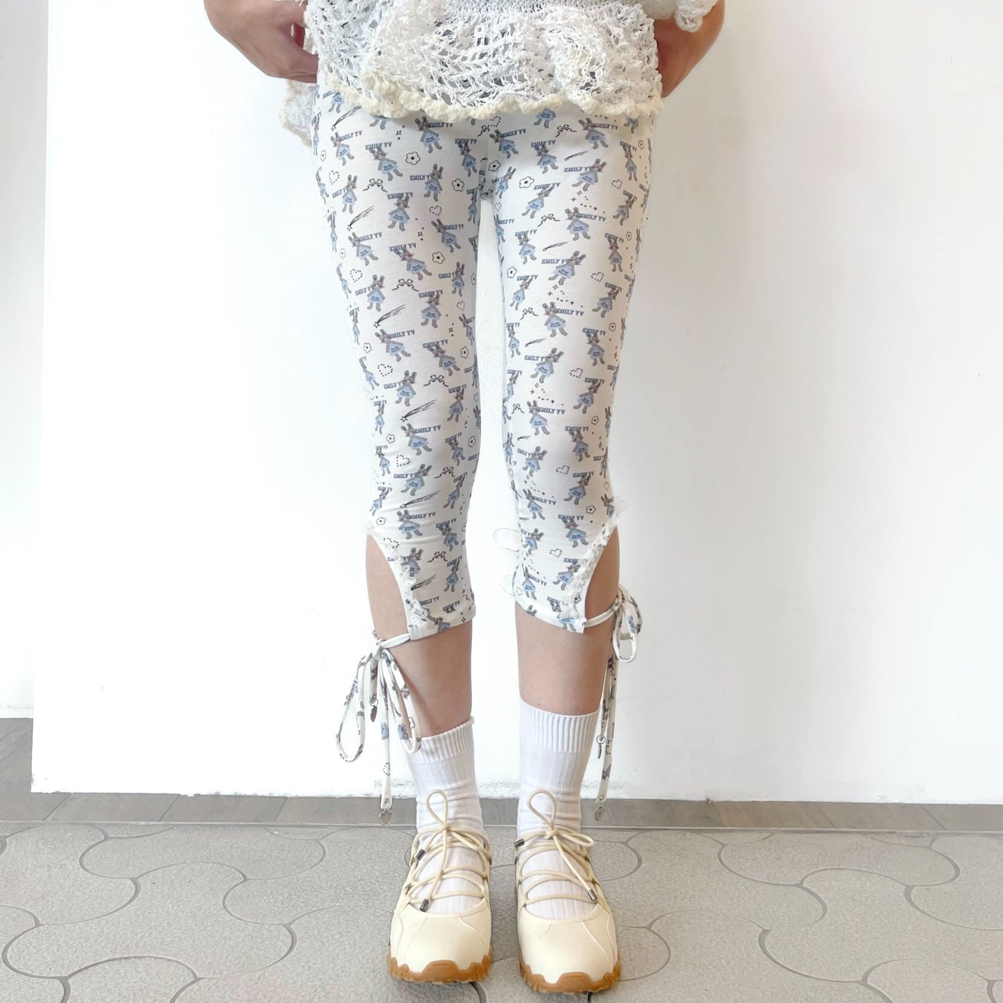 Little bunnies long leggings / Blue / リトルバニーパターンレギンス