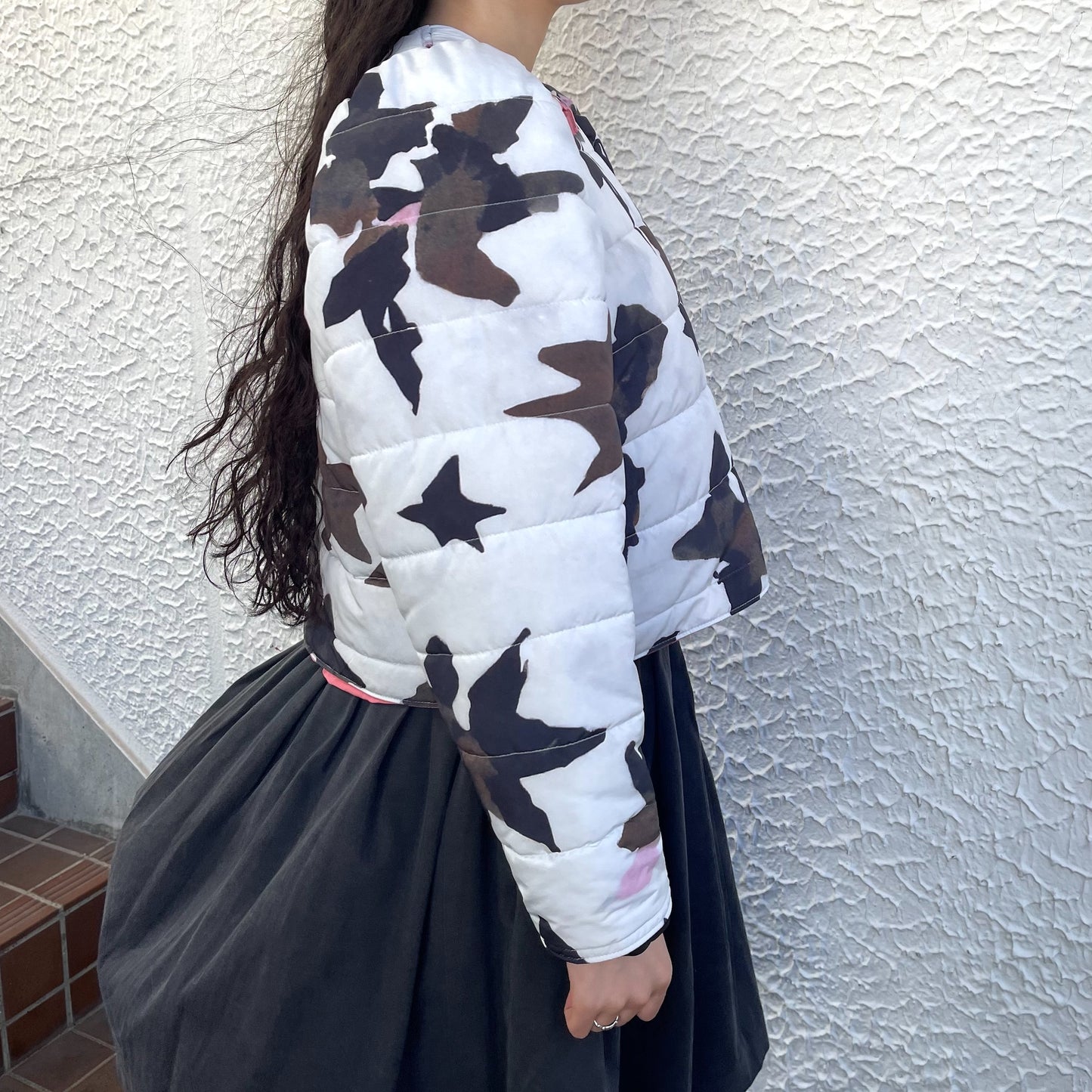 REVERSIBLE PUFFSLEEVE PADDING JACKET / STAR x PINK / リバーシブルパフスリーブ中綿ジャケット