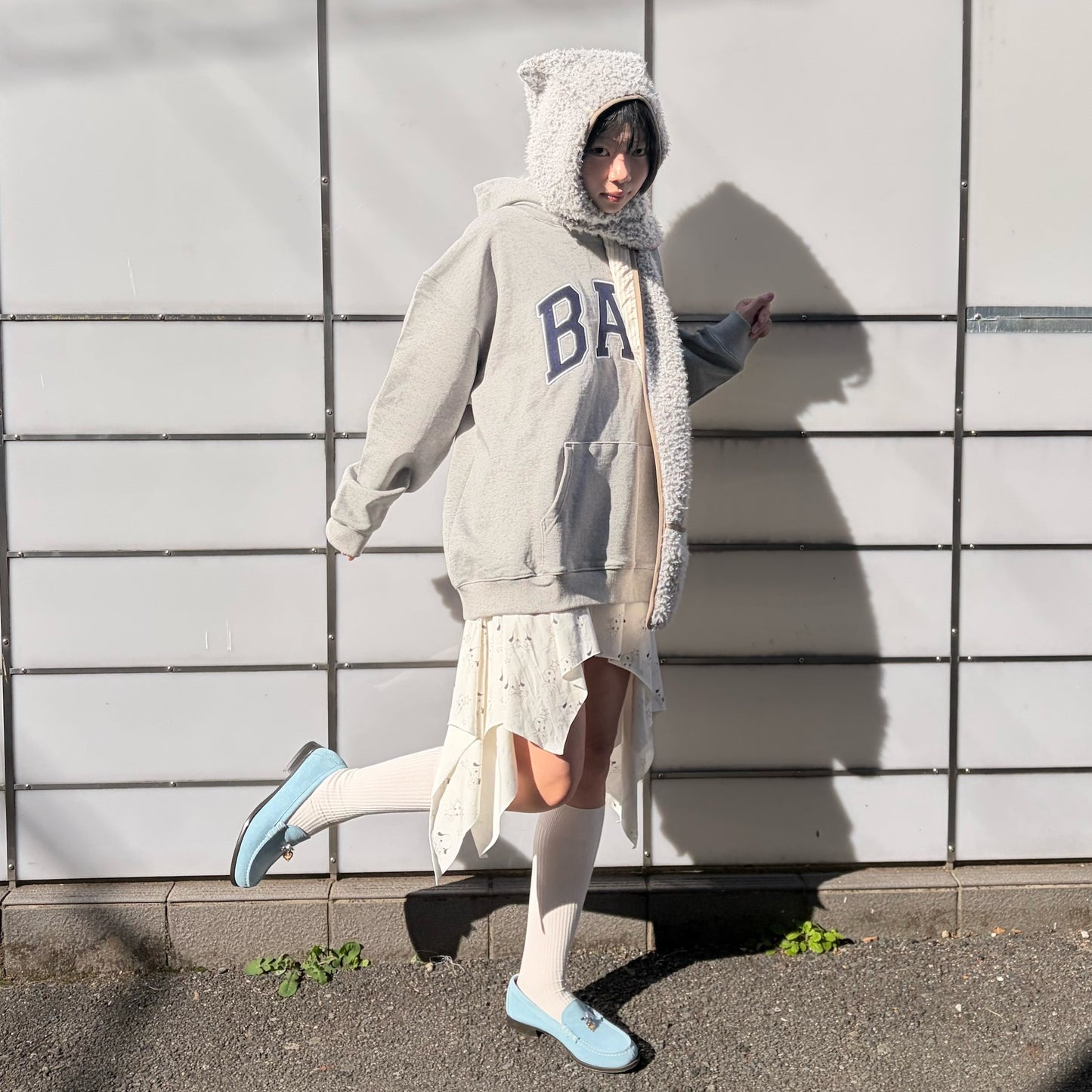 [fa.er.ie] furry ear hood muffler / brown  / フード付きマフラー