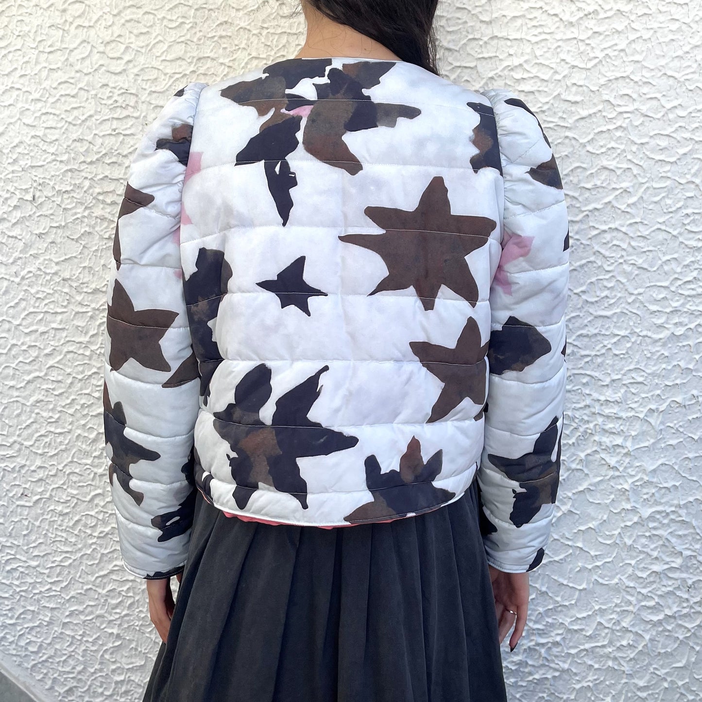 REVERSIBLE PUFFSLEEVE PADDING JACKET / STAR x PINK / リバーシブルパフスリーブ中綿ジャケット