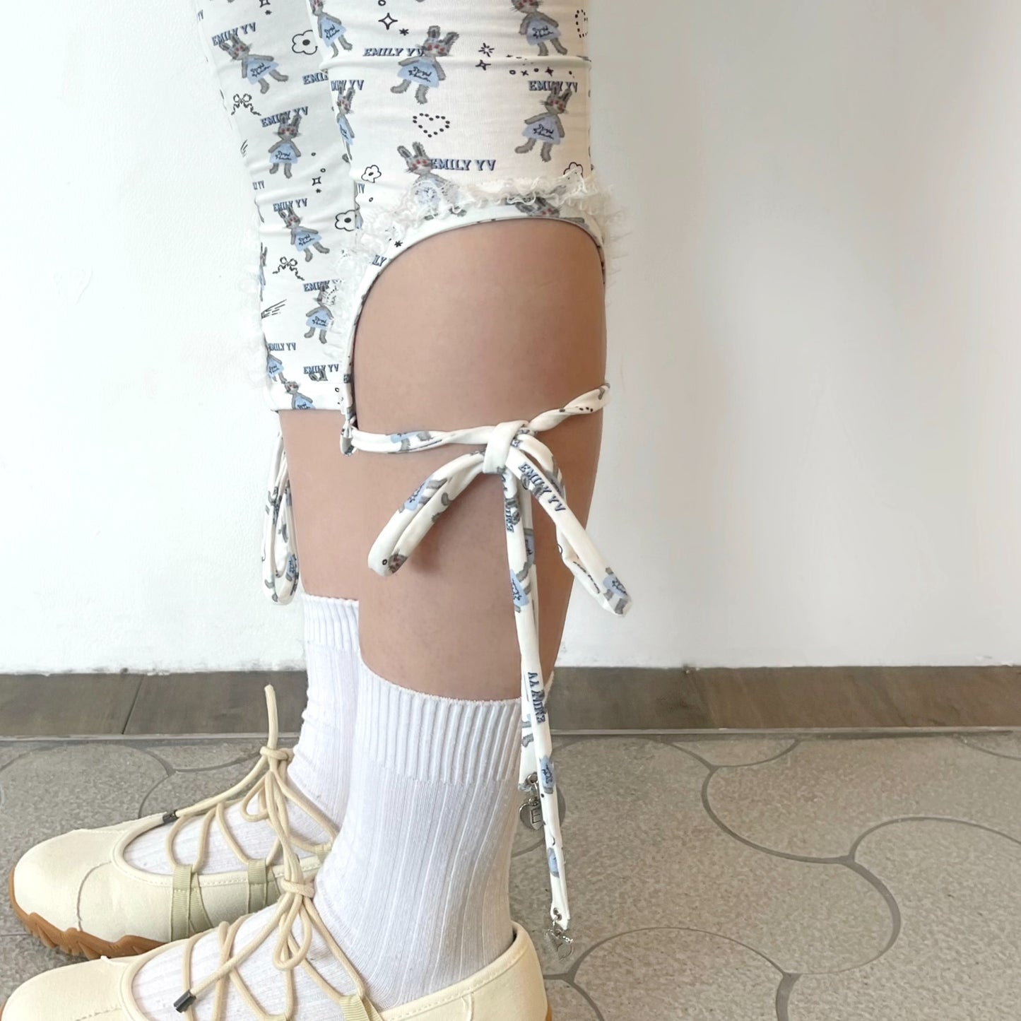 Little bunnies long leggings / Blue / リトルバニーパターンレギンス