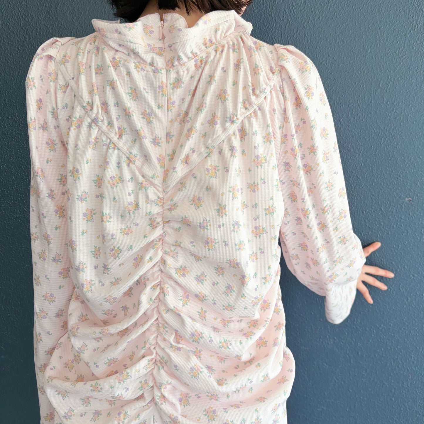 LITTLE NANA'S DRESS / PINK / フラワーパターンギャザーミニドレス