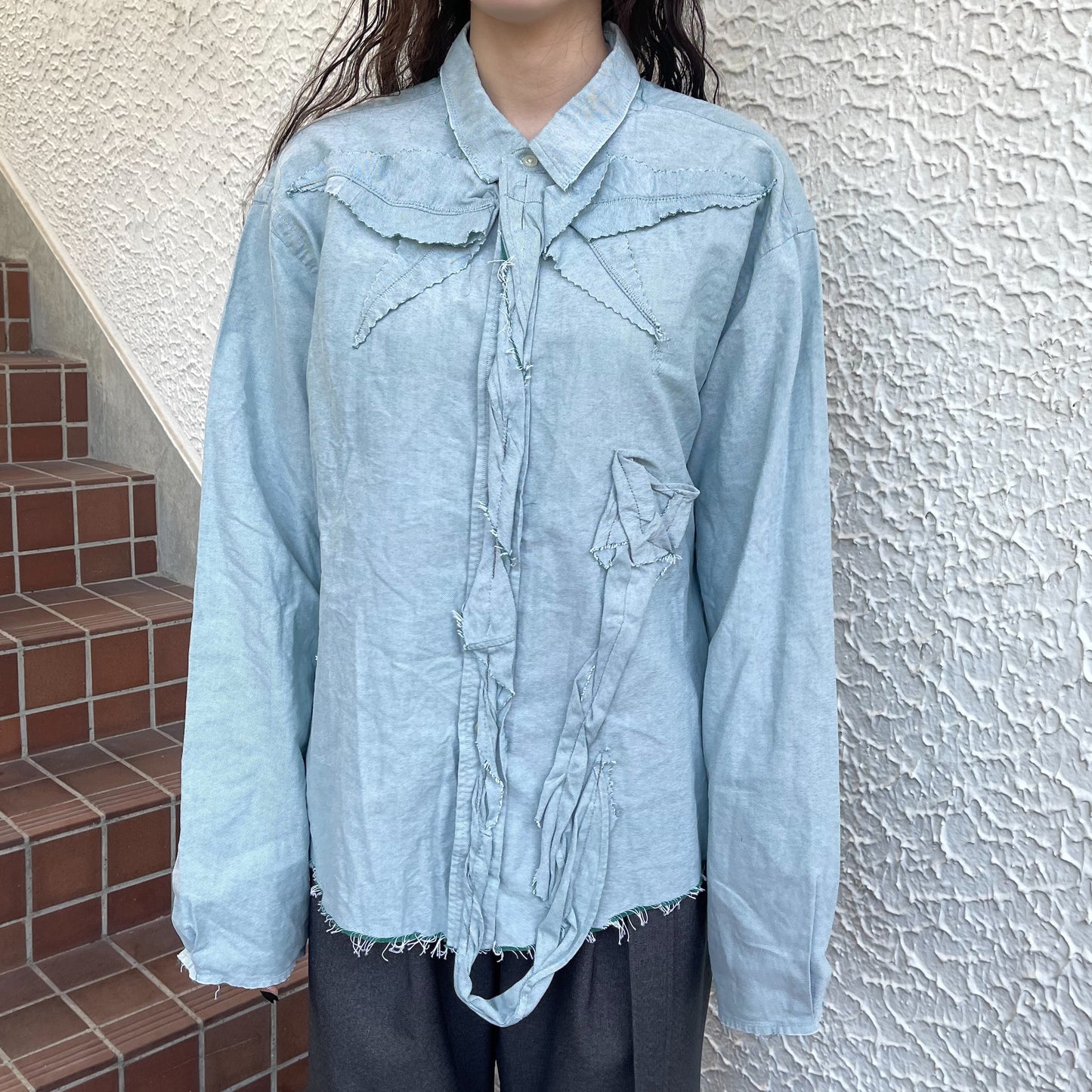 【TONII MONDO】-opposite side flower shirt / Green / フラワーシャツ