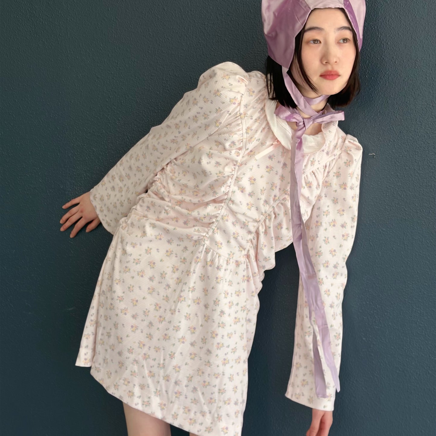 LITTLE NANA'S DRESS / PINK / フラワーパターンギャザーミニドレス