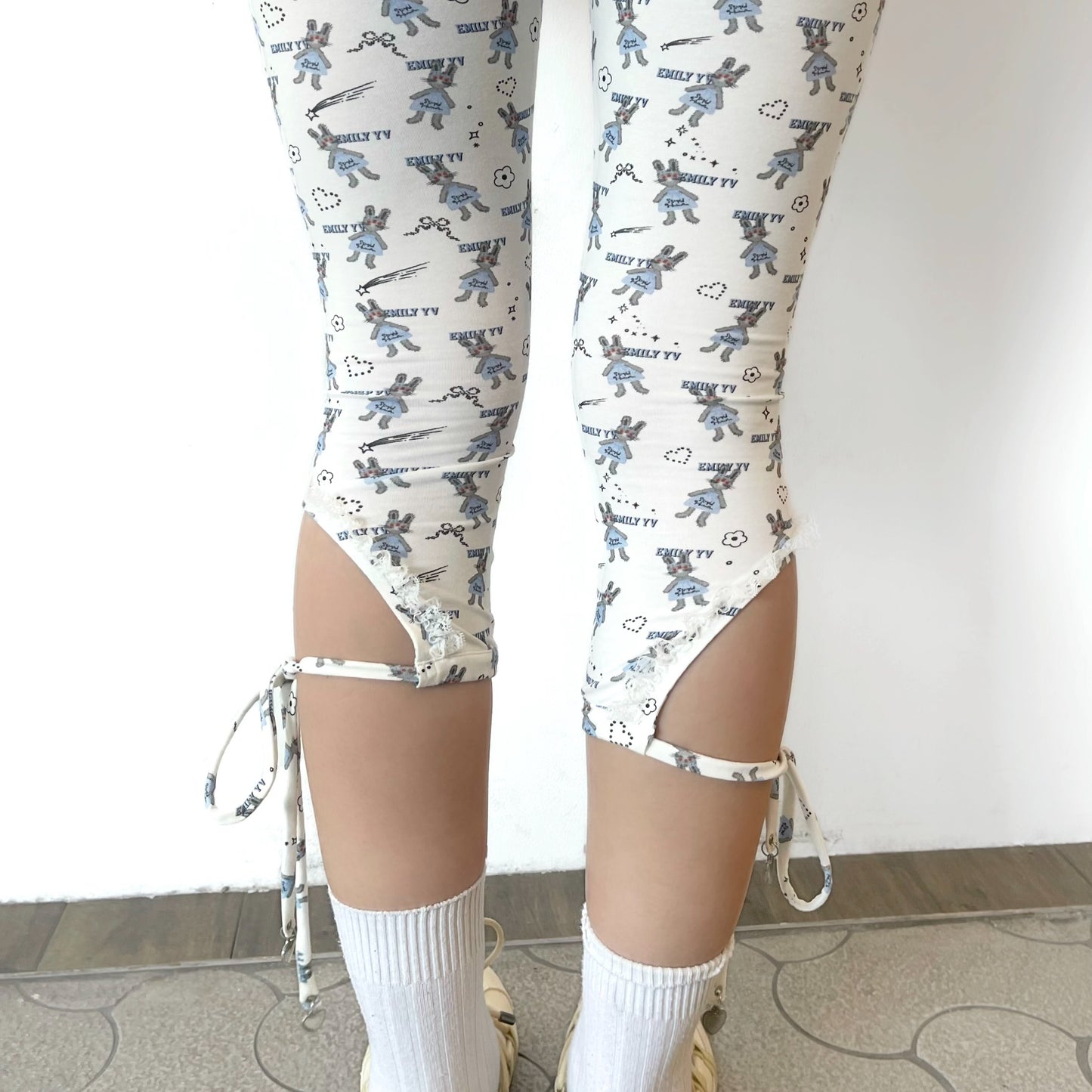 Little bunnies long leggings / Blue / リトルバニーパターンレギンス