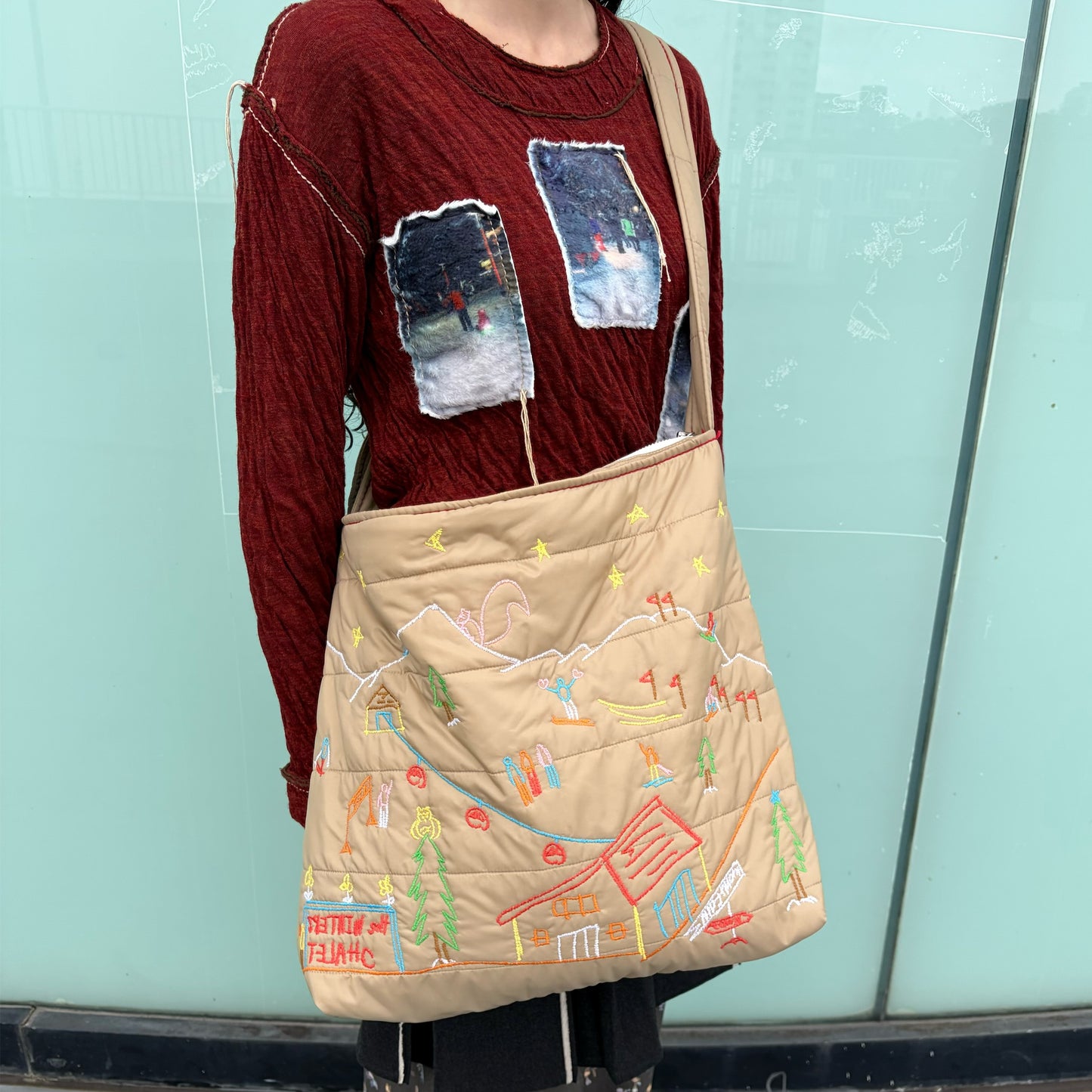 quilting shoulder bag / beige x red / キルティングショルダーバッグ