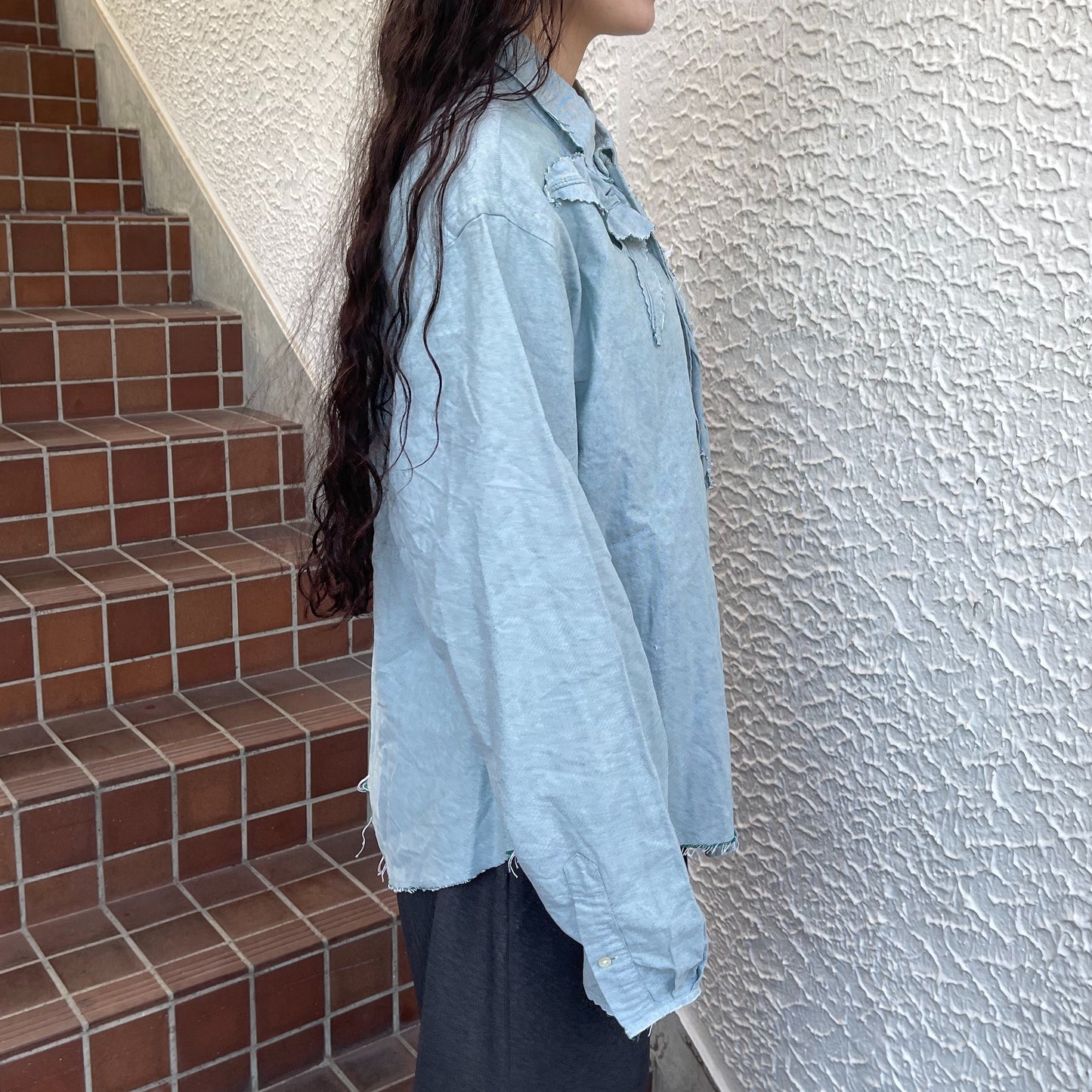 【TONII MONDO】-opposite side flower shirt / Green / フラワーシャツ