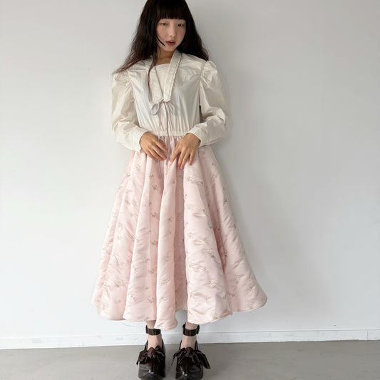 THIN COLLAR DRESS / BABY PINK / 刺繍ドレス