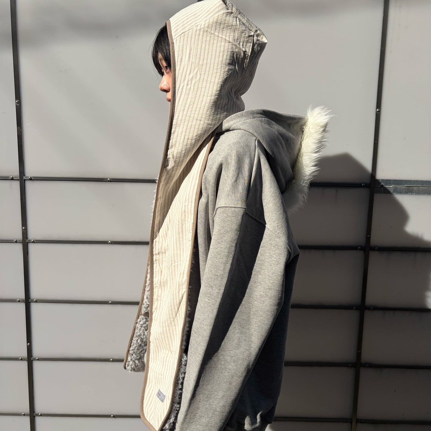fa.er.ie] furry ear hood muffler / brown / フード付きマフラー