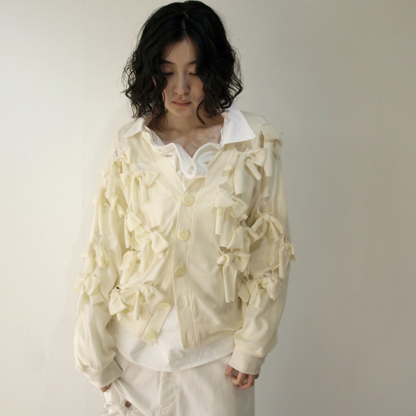Ribbon cardigan / Off white / リボンカーディガン