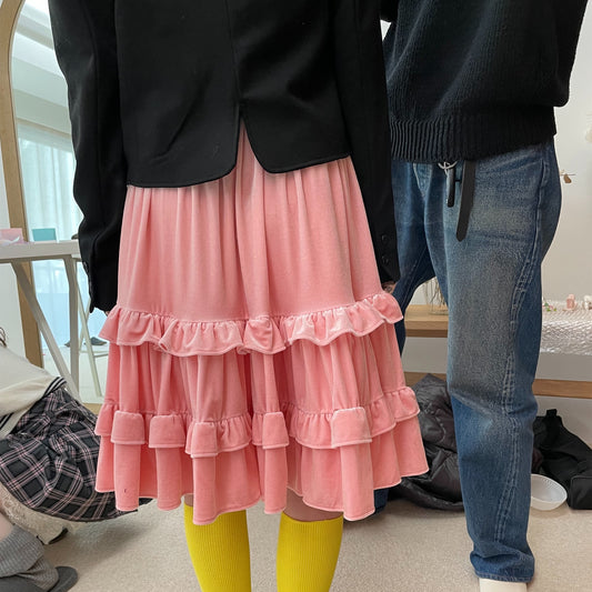 [fa.er.ie] romantic velvet midi skirt / pink / ベルベットミディスカート