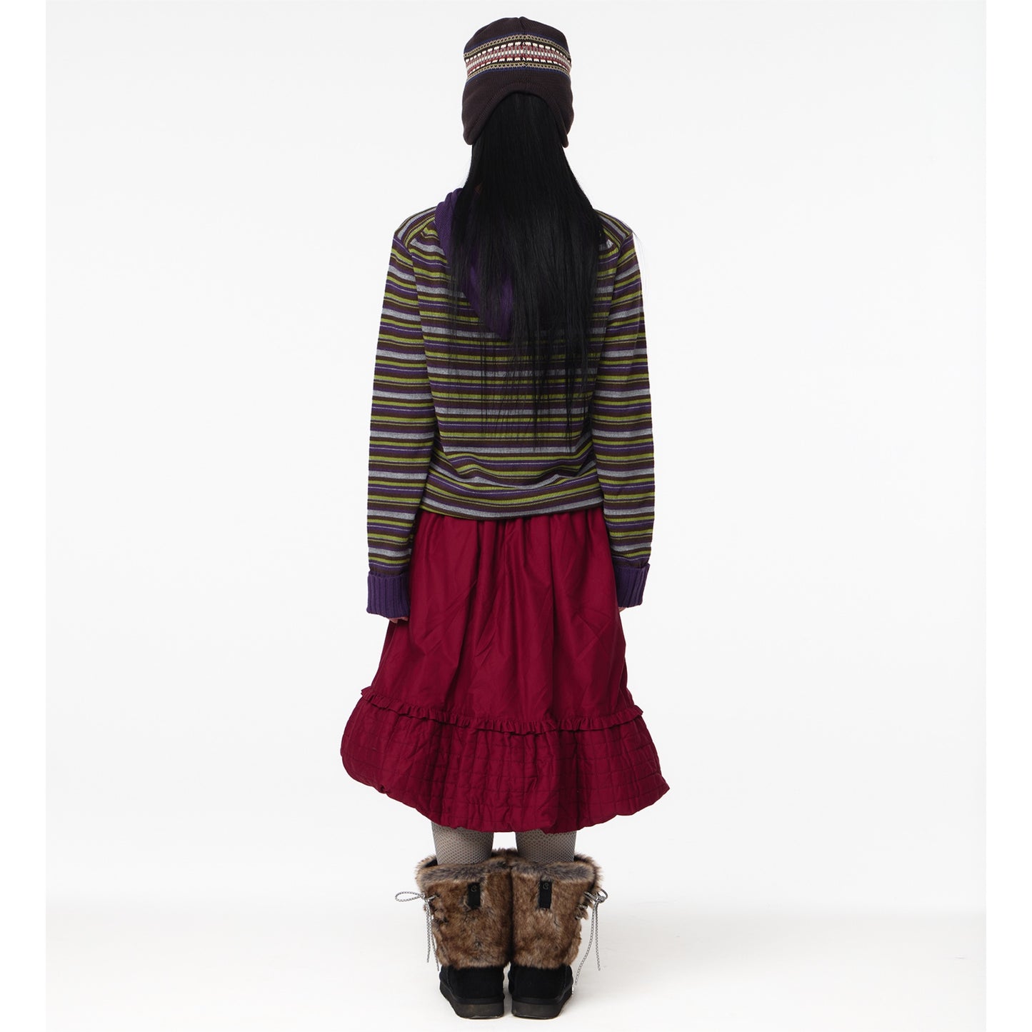 STRIPE KNIT HOODIE / PURPLE / ストライプニットフーディー